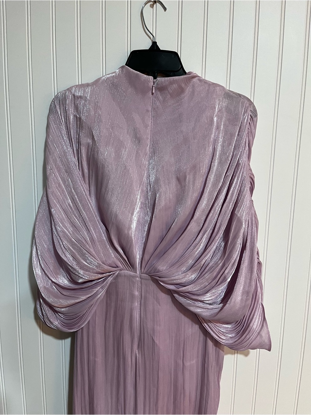 Badgley Mischka Soft Lilac Draped V-Neck Maxi Gown - Picture 9 of 11